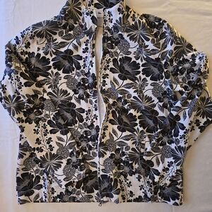 croft & barrow Black and White Floral Zip Bomber Jacket